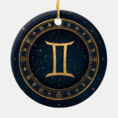 Golden Gemini Zodiac Circle With Starry Night Keramik Ornament (Hinten)