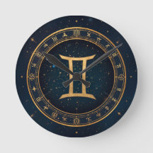 Golden Gemini Zodiac Circle With Starry Night
