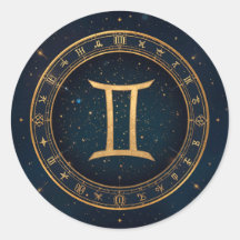 Golden Gemini Zodiac Circle With Starry Night