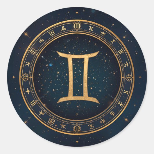 Golden Gemini Zodiac Circle With Starry Night Runder Aufkleber (Vorderseite)
