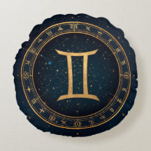 Golden Gemini Zodiac Circle With Starry Night