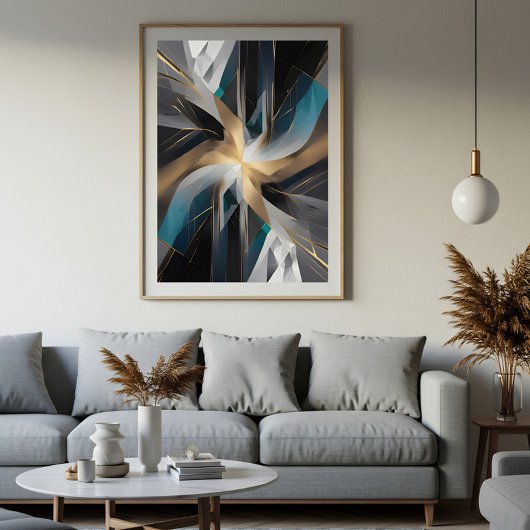 Golden Geometric Aurora Poster