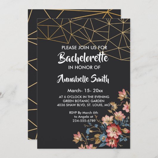 Golden Geometric Bachelor Einladung (Vorne/Hinten)