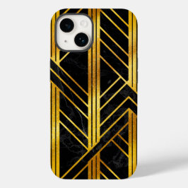 Golden Geometric Dimoned Art Deco on Black Marble Case-Mate iPhone 14 Hülle