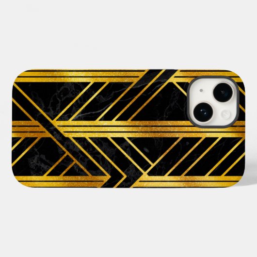 Golden Geometric Dimoned Art Deco on Black Marble Case-Mate iPhone Hülle (Rückseite (Horizontal))