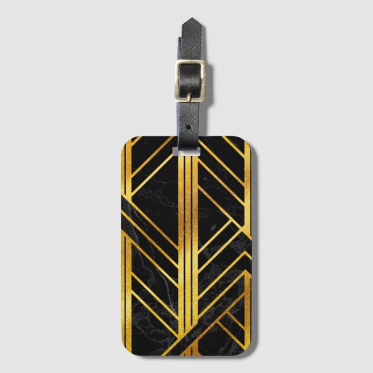 Golden Geometric Dimoned Art Deco on Black Marble Gepäckanhänger (Vorderseite Vertikal)
