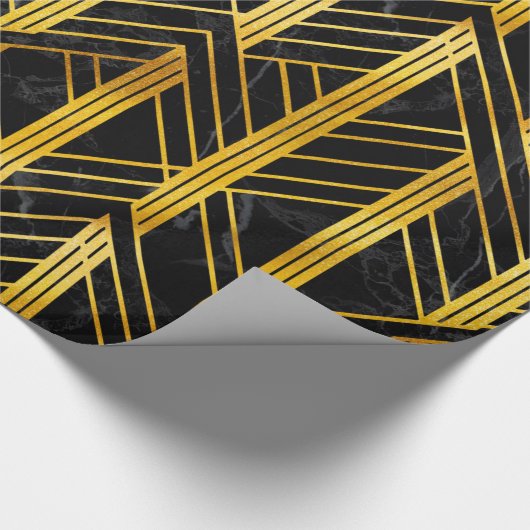 Golden Geometric Dimoned Art Deco on Black Marble Geschenkpapier (Ecke)