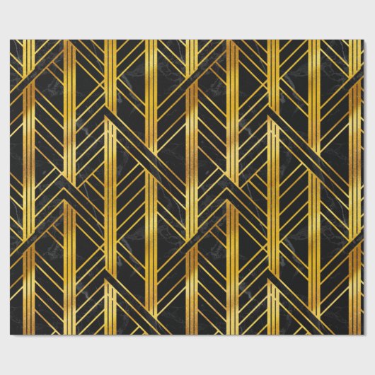Golden Geometric Dimoned Art Deco on Black Marble Geschenkpapier (Flach)