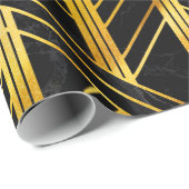 Golden Geometric Dimoned Art Deco on Black Marble Geschenkpapier (Rolleneckpunkt)