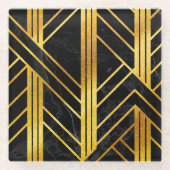 Golden Geometric Dimoned Art Deco on Black Marble Glasuntersetzer (Vorderseite)
