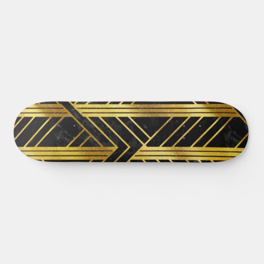 Golden Geometric Dimoned Art Deco on Black Marble Skateboard (Horizontal)