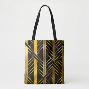 Golden Geometric Dimoned Art Deco on Black Marble Tasche