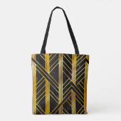 Golden Geometric Dimoned Art Deco on Black Marble Tasche (Rückseite)