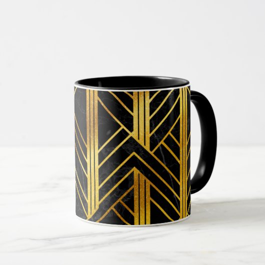 Golden Geometric Dimoned Art Deco on Black Marble Tasse (VorderseiteRechts)