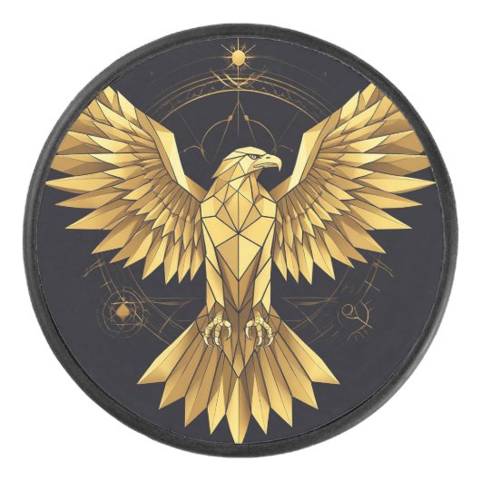 Golden Geometric Eagle Eishockey Puck (Vorderseite)