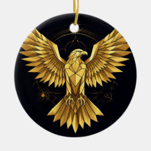 Golden Geometric Eagle Keramik Ornament