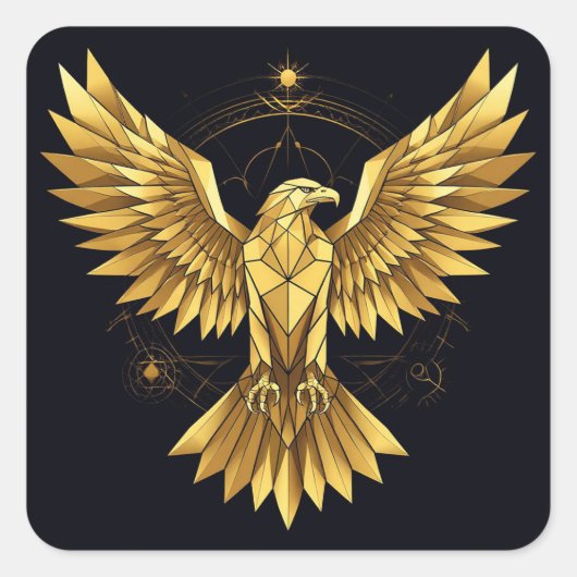 Golden Geometric Eagle Quadratischer Aufkleber (Vorderseite)