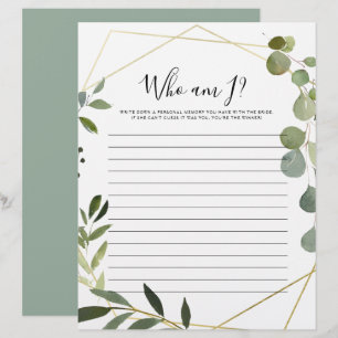 Golden Geometric Green Who I Brautparty Game
