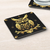 Golden Geometric Owl Illustration Getränkeuntersetzer (Linke Seite)