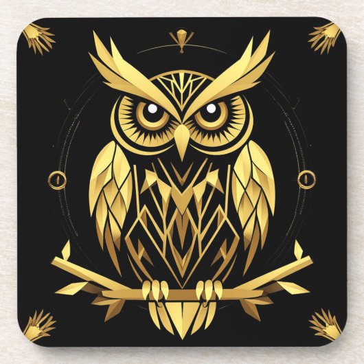 Golden Geometric Owl Illustration Getränkeuntersetzer (Vorderseite)