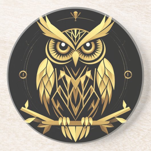 Golden Geometric Owl Illustration Getränkeuntersetzer (Vorne)