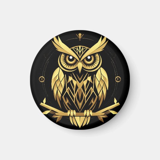 Golden Geometric Owl Illustration Magnet (Vorne)