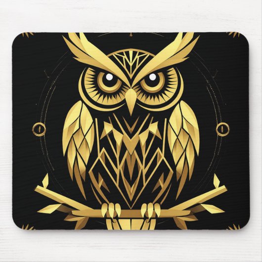 Golden Geometric Owl Illustration Mousepad (Vorne)