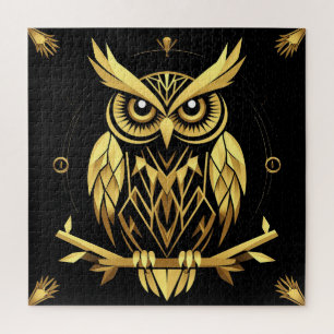 Golden Geometric Owl Illustration Puzzle