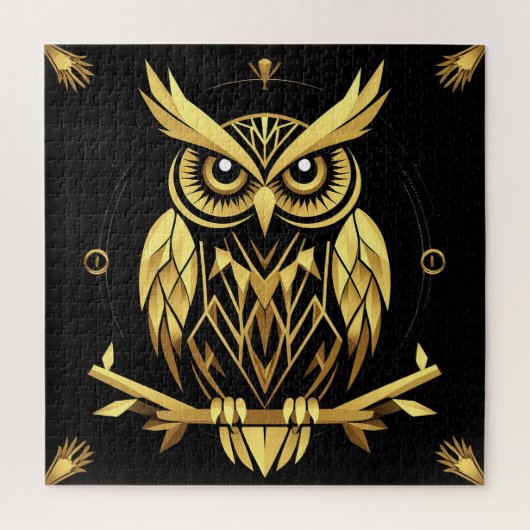 Golden Geometric Owl Illustration Puzzle (Vertikal)