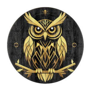 Golden Geometric Owl Illustration Schneidebrett