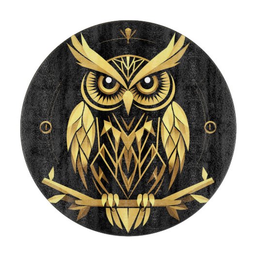 Golden Geometric Owl Illustration Schneidebrett (Vorderseite)