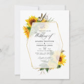 Golden Geometric Sunflowers Wedding Foto Einladung (Vorderseite)