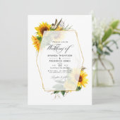 Golden Geometric Sunflowers Wedding Foto Einladung (Stehend Vorderseite)