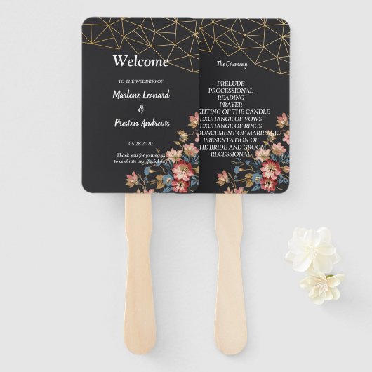 Golden Geometric Wedding Program Fächer (Vorne und Hinten)