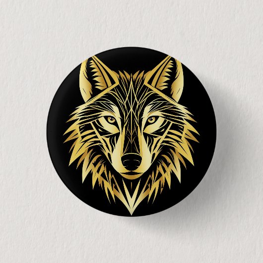 Golden Geometric Wolf Illustration Button (Vorderseite)