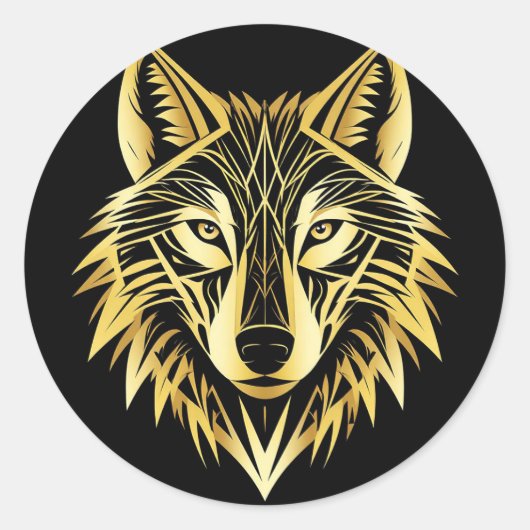 Golden Geometric Wolf Illustration Runder Aufkleber (Vorderseite)