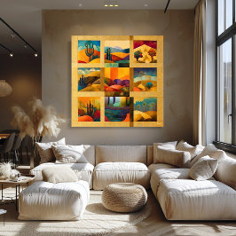 Golden Gerahmt Desert Art Grid - Farbenfrohe Geome Poster