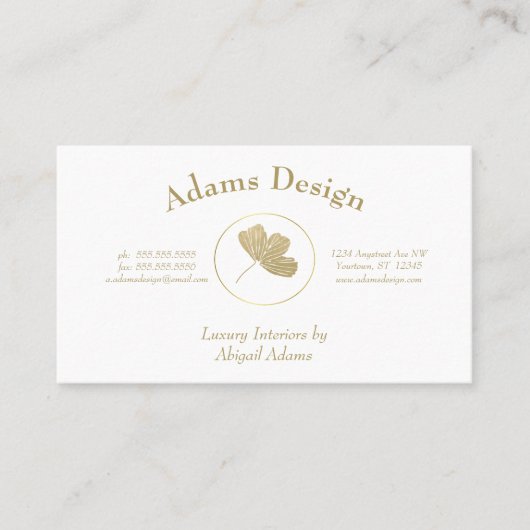 Golden Gingko Leaf Design Wellness-Center Yoga Bea Visitenkarte (Vorderseite)