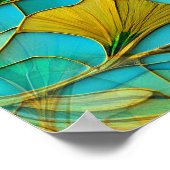 Golden Ginkgo Blätter Blauer Hintergrund Poster (Ecke)