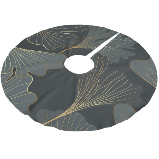 Golden Ginkgo: Luxuriöser floraler Deko. Polyester Weihnachtsbaumdecke (Schrägansicht)