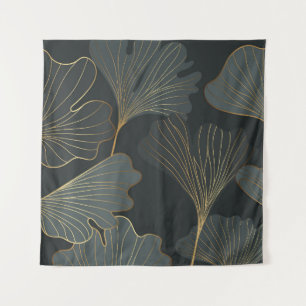 Golden Ginkgo: Luxuriöser floraler Deko. Wandteppich