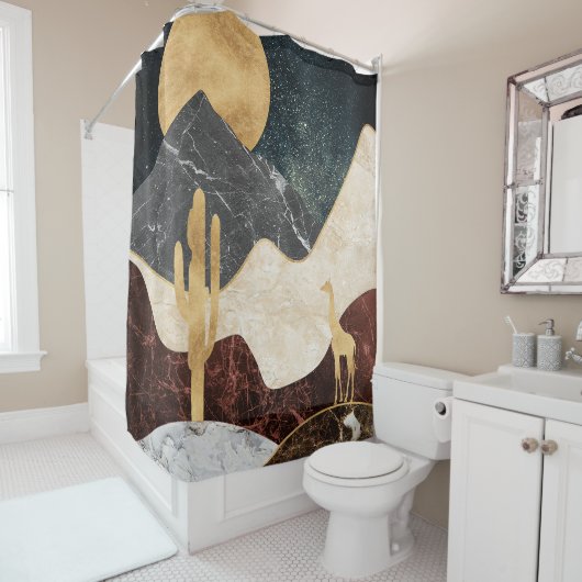 Golden Giraffe Wüste Landschaft & Marmorberg Duschvorhang (Beispiel)