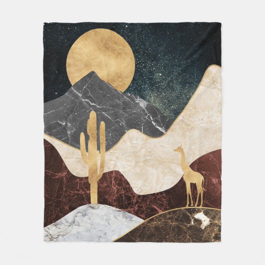 Golden Giraffe Wüste Landschaft & Marmorberg Fleecedecke (Vorderseite)