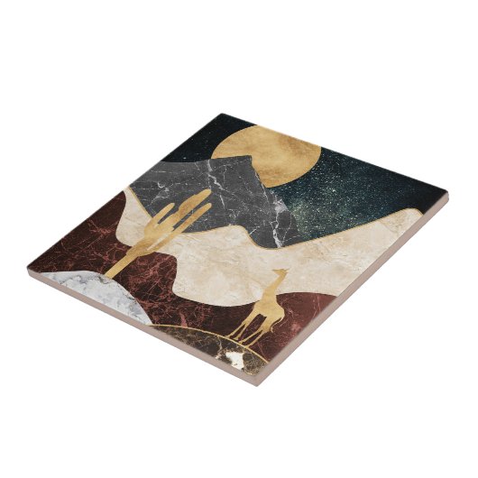 Golden Giraffe Wüste Landschaft & Marmorberg Fliese (Seite)