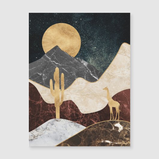 Golden Giraffe Wüste Landschaft & Marmorberg Magnetkarte (Vorderseite)