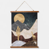 Golden Giraffe Wüste Landschaft & Marmorberg Wandteppich Mit Holzrahmen (Vorderseite)