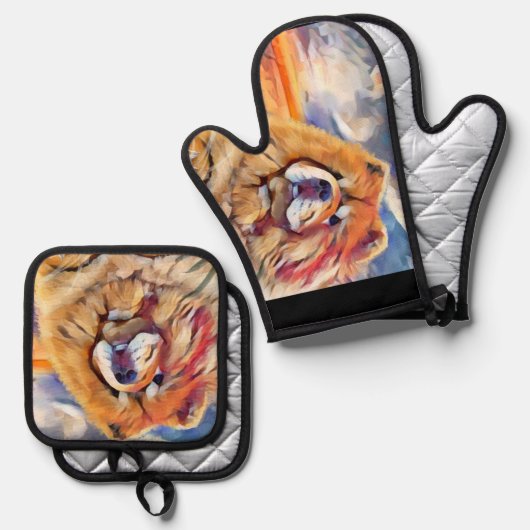 GOLDEN GIRL chow Ofenhandschuh & Topflappen-Set (Vorderseite/Rückseite)