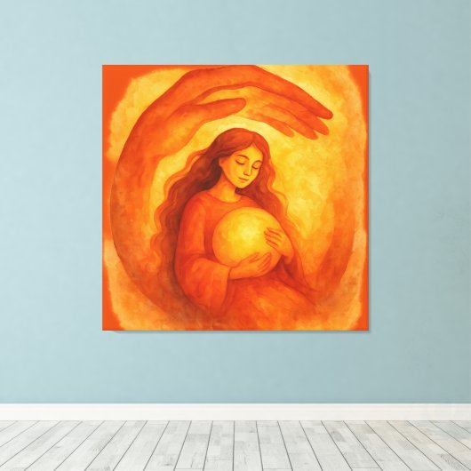 Golden Girl Holding Light Warm Protective Art Leinwanddruck (Insitu (Holzboden))