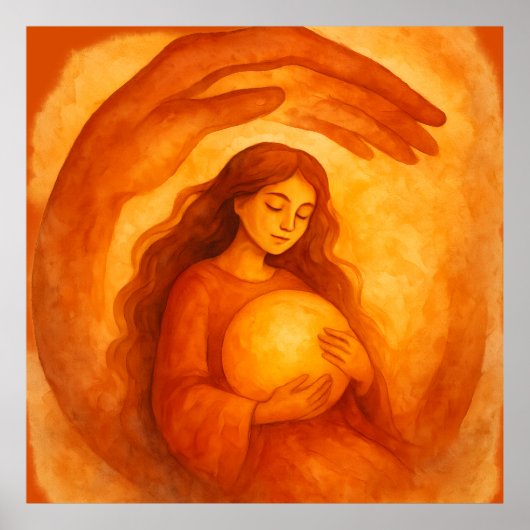 Golden Girl Holding Light Warm Protective Art Poster (Vorne)