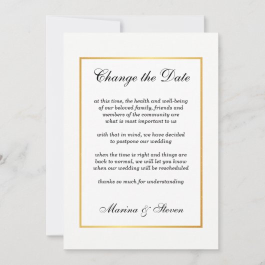 Golden Glamour Frame Ereignis Ändern Datum Einladung (Vorderseite)